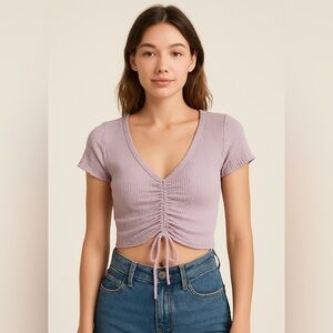 Paper moon Lavender Ribbed Ruched Drawstring Crop Top Women’s Small Made in USA